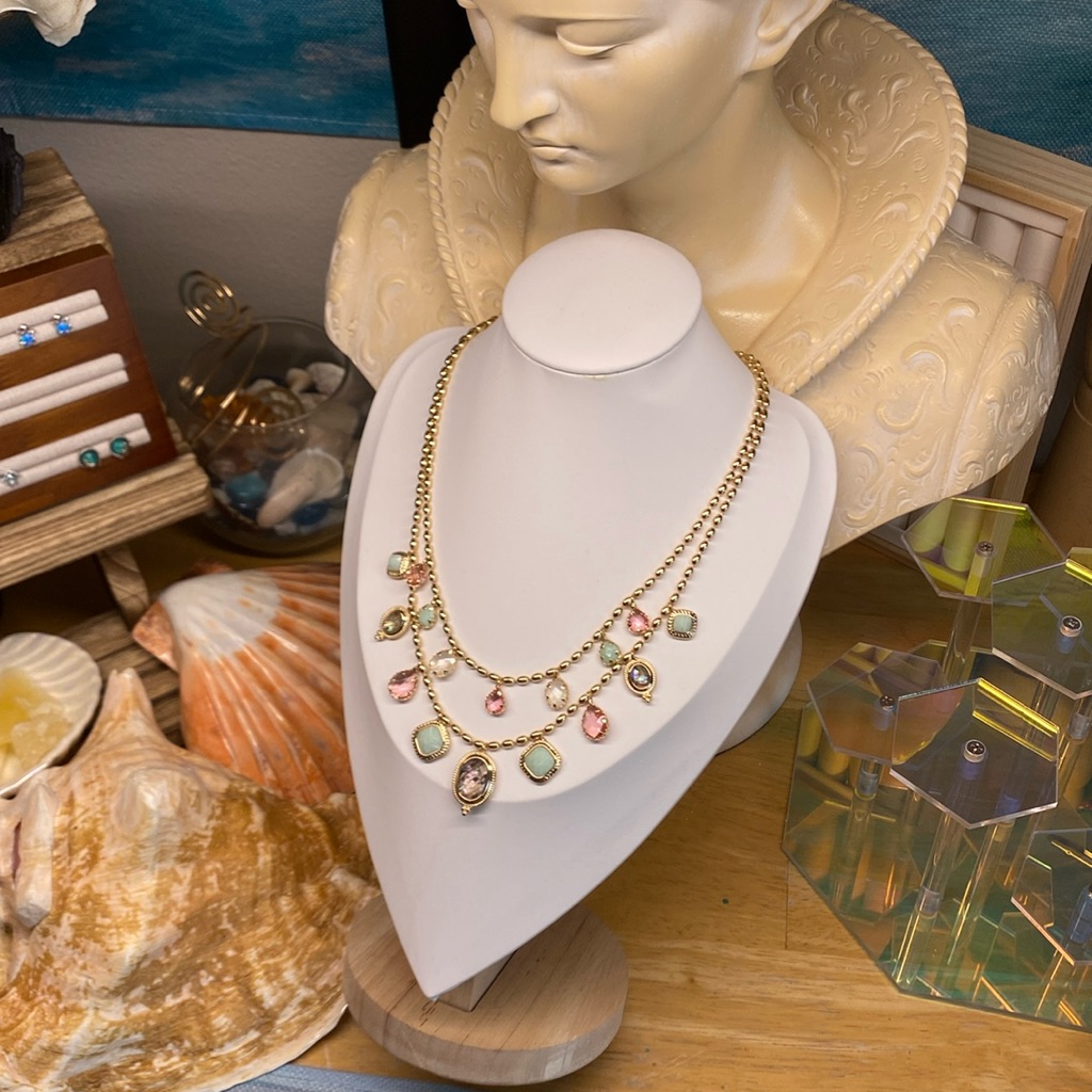 M175 Puffy Gold Bead Double Layer Necklace Shell And Resin Beads Pendants